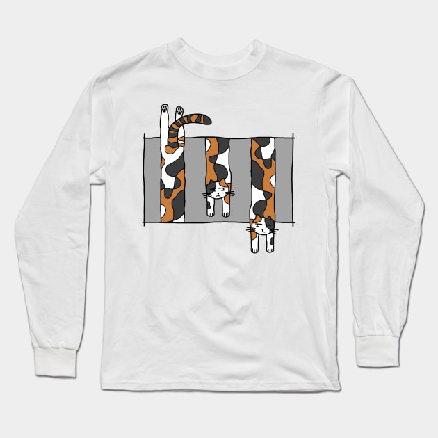 Dangling Calico Cat Long Sleeve T-Shirt by merahituhijau